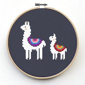 Llama Cross Stitch Pattern - Alpaca Cross Stitch Pattern - Funny Cross Stitch Pattern - Cute Mama and Baby Animals