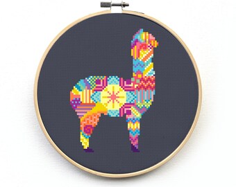 Mandala Alpaca Cross Stitch Pattern - Modern Llama Design - Embroidery PDF Download