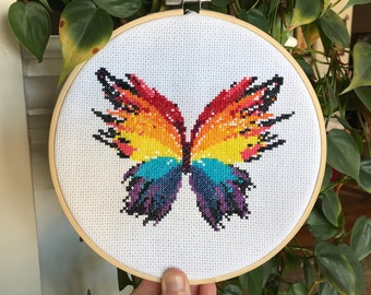 Rainbow Butterfly Cross Stitch Pattern - Embroidery Patterns - PDF Instant Download - Modern Cross Stitch Charts