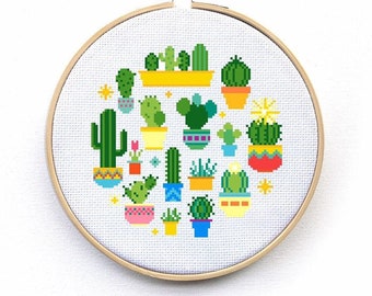 Cactus Cross Stitch Pattern - Beginner Modern Embroidery