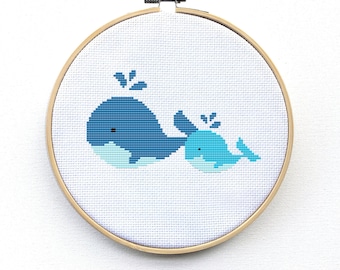 Gráfico de Ponto Cruz para Presente de Bebê - Lindo Desenho de Baleias em Ponto Cruz Contado