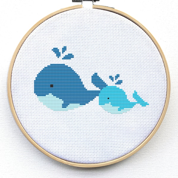 Cross Stitch Pattern Baby Gift Nursery - Adorable Whales Counted Cross Stitch Design