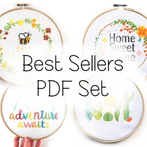 Best Sellers Cross Stitch Pattern PDF Set Bee Happy, Adventure Awaits, Home Sweet Home, and Cacti Under the Sun Leia Patterns image 3