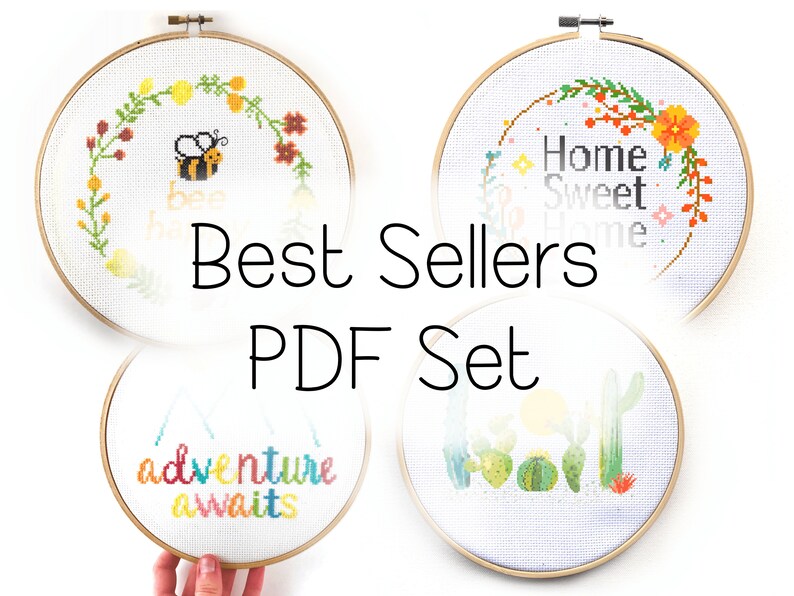 Best Sellers Cross Stitch Pattern PDF Set Bee Happy, Adventure Awaits, Home Sweet Home, and Cacti Under the Sun Leia Patterns image 3