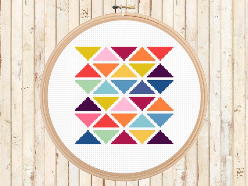 Needlepoint Counted Cross Stitch Pattern Geometric Modern Triangles Cross Stitch Kit Beginner