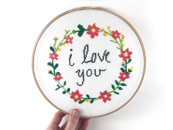 Cross Stitch Pattern Modern Love Xstitch Quote Xstitch Love Easy Romantic I Love You Flower Wreath Modern Phrase Cross Stitch