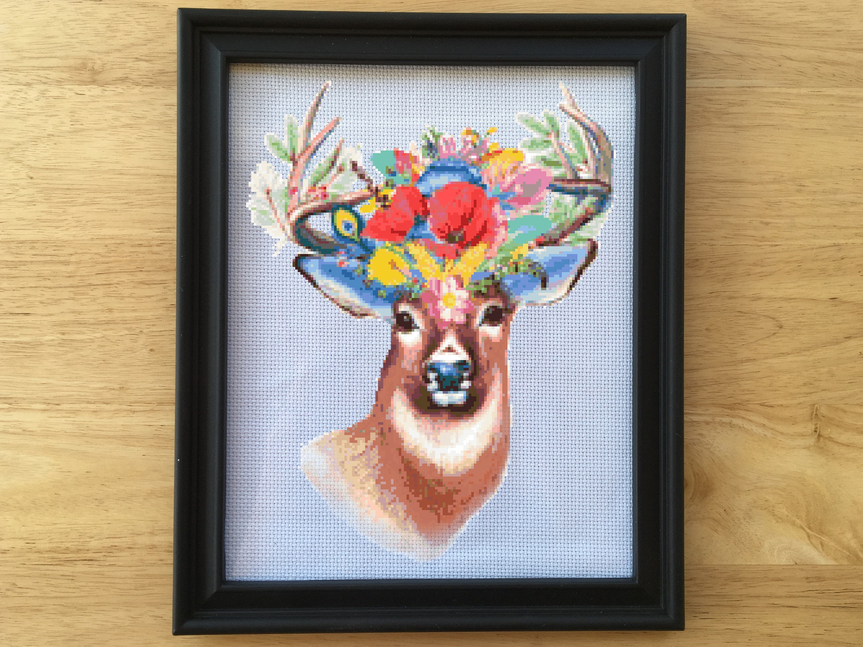 Deer Cross Stitch Kit Boho Cross Stitch Kit Floral Cross Etsy