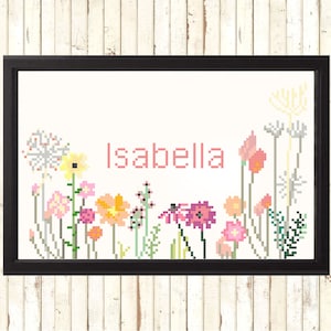 Custom Cross Stitch Pattern - Bohemian Baby Shower Gift  - Personalized Gift - Customizable Floral Gift New Baby - Wildflowers