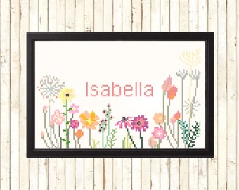 Custom Cross Stitch Pattern - Bohemian Baby Shower Gift  - Personalized Gift - Customizable Floral Gift New Baby - Wildflowers