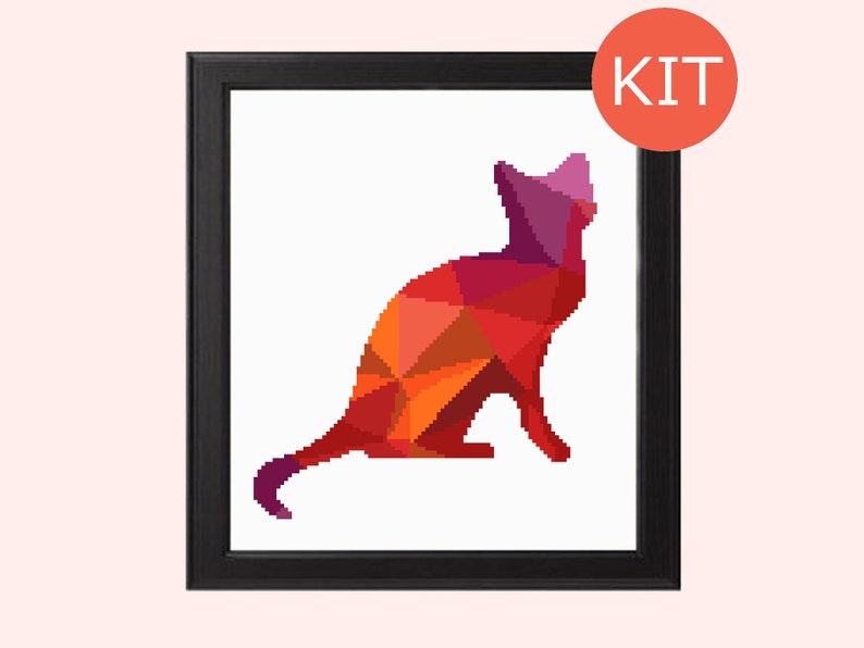 Cat Cross Stitch Pattern Modern Cat Cross Stitch Geometric Animal Cross Stitch Modern Embroidery Red Purple Modern Cross Stitch Kit Kits Craft Supplies Tools Kientructhanhdat Com