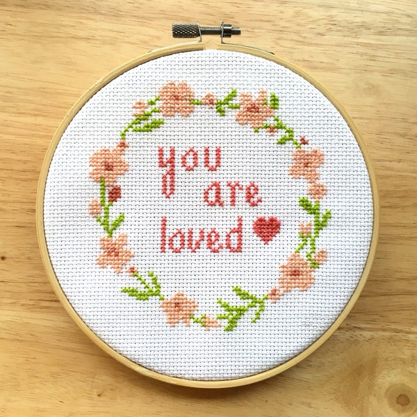 Quote Cross Stitch Pattern - You Are Loved Saying - Counted Cross Stitch Design - Baby - Nursery Quote - Gift for Friend - Love Cross Stitch