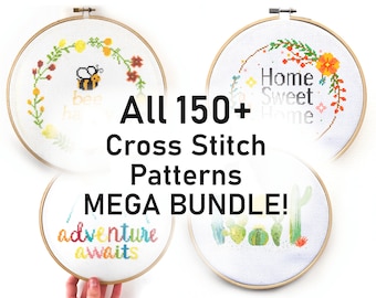 Cross Stitch Patterns Set - Beginner, Funny, Geometric, Mandala, Snarky, Custom, Birth, Halloween, Cactus, Adventure, Home, Wedding, Flowers
