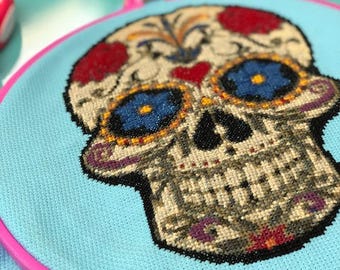 Day of the Dead Cross Stitch Pattern - Sugar Skull Cross Stitch Pattern - Halloween Cross Stitch Pattern