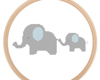 Elephant Cross Stitch Pattern - Adorable Cute Mama And Baby Elephant Cross Stitch Pattern - Nursery