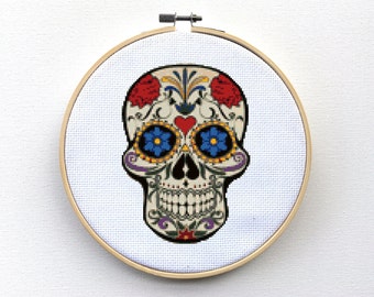 Patrón Punto de Cruz Calavera de Azúcar - Patrón Punto de Cruz Día de Muertos - Patrón Punto de Cruz Mandala - Halloween