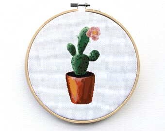 Cactus Cross Stitch Pattern, Modern, Pink Flower Cactus, Counted Cross Stitch Pattern - Instant Download - Pdf