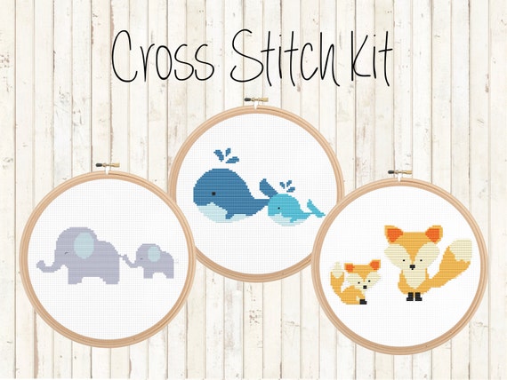 Lindo Kit De Punto De Cruz Para Bebes Zorro Ballena Etsy Espana