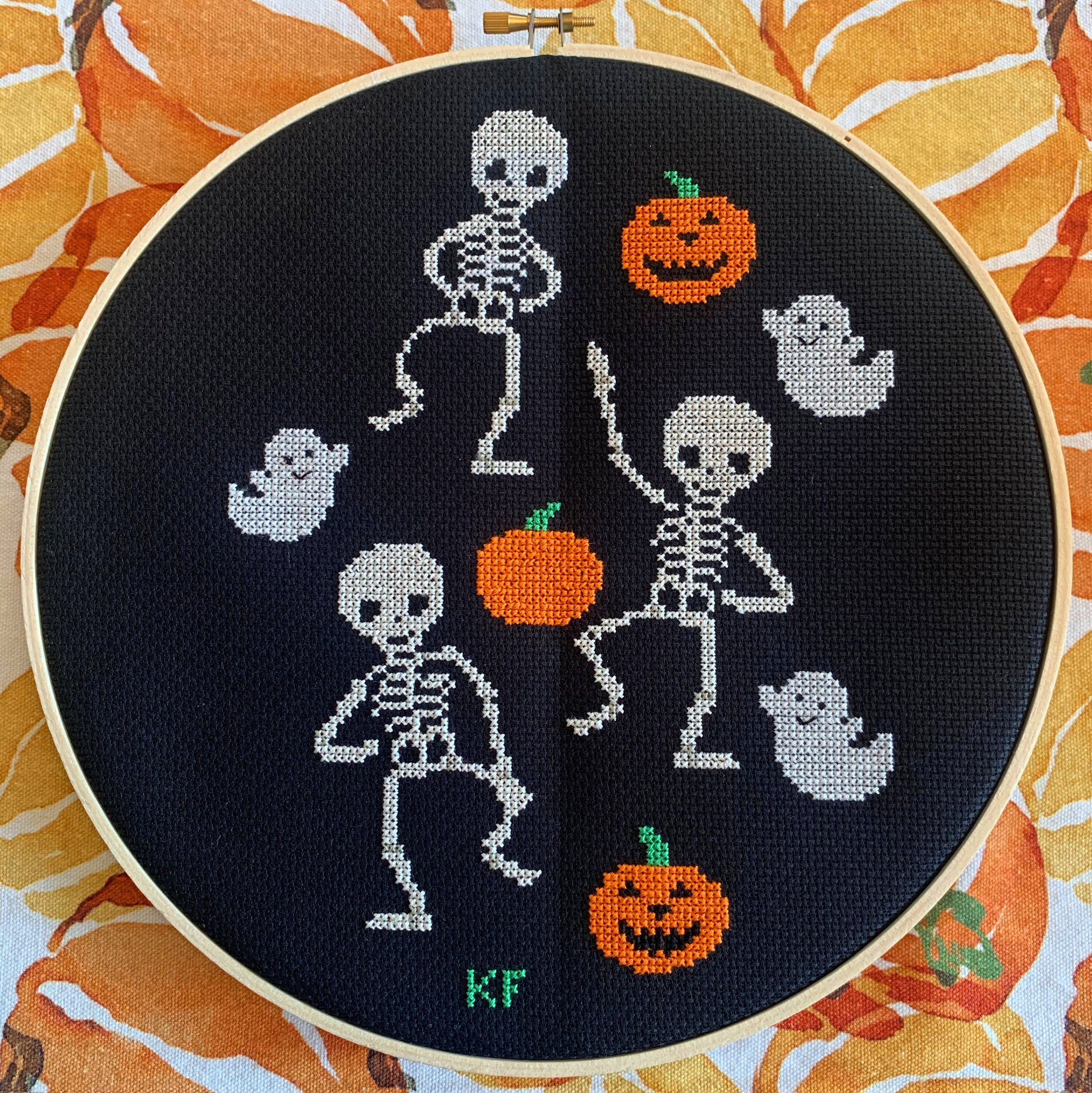 Modern Halloween Cross Stitch Pattern, Skeleton Cross Stitch Pattern ...