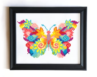 Mandala Butterfly Cross Stitch Pattern - Modern Embroidery