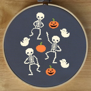 Modern Halloween Cross Stitch Pattern, Skeleton Cross Stitch Pattern, Halloween Skeleton Cross Stitch Pattern, Pumpkin Cross Stitch, Ghost