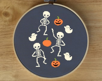 Modern Halloween Cross Stitch Pattern, Skeleton Cross Stitch Pattern, Halloween Skeleton Cross Stitch Pattern, Pumpkin Cross Stitch, Ghost