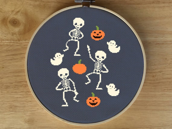 Modern Halloween Cross Stitch Pattern, Skeleton Cross Stitch Pattern, Halloween Skeleton Cross Stitch Pattern, Pumpkin Cross Stitch, Ghost