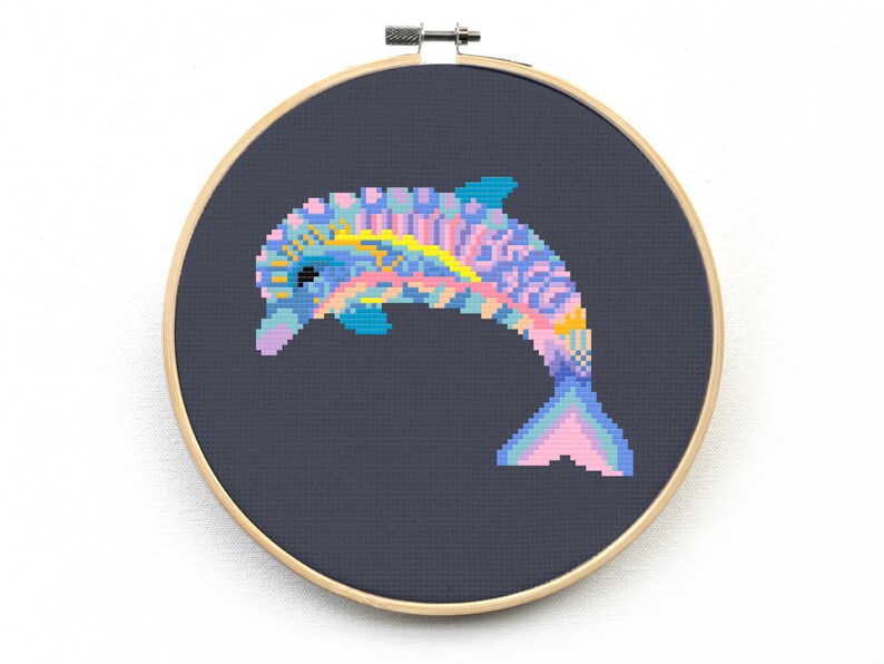 Mandala Dolphin Cross Stitch Kit Beginner Modern Sea Animal Etsy