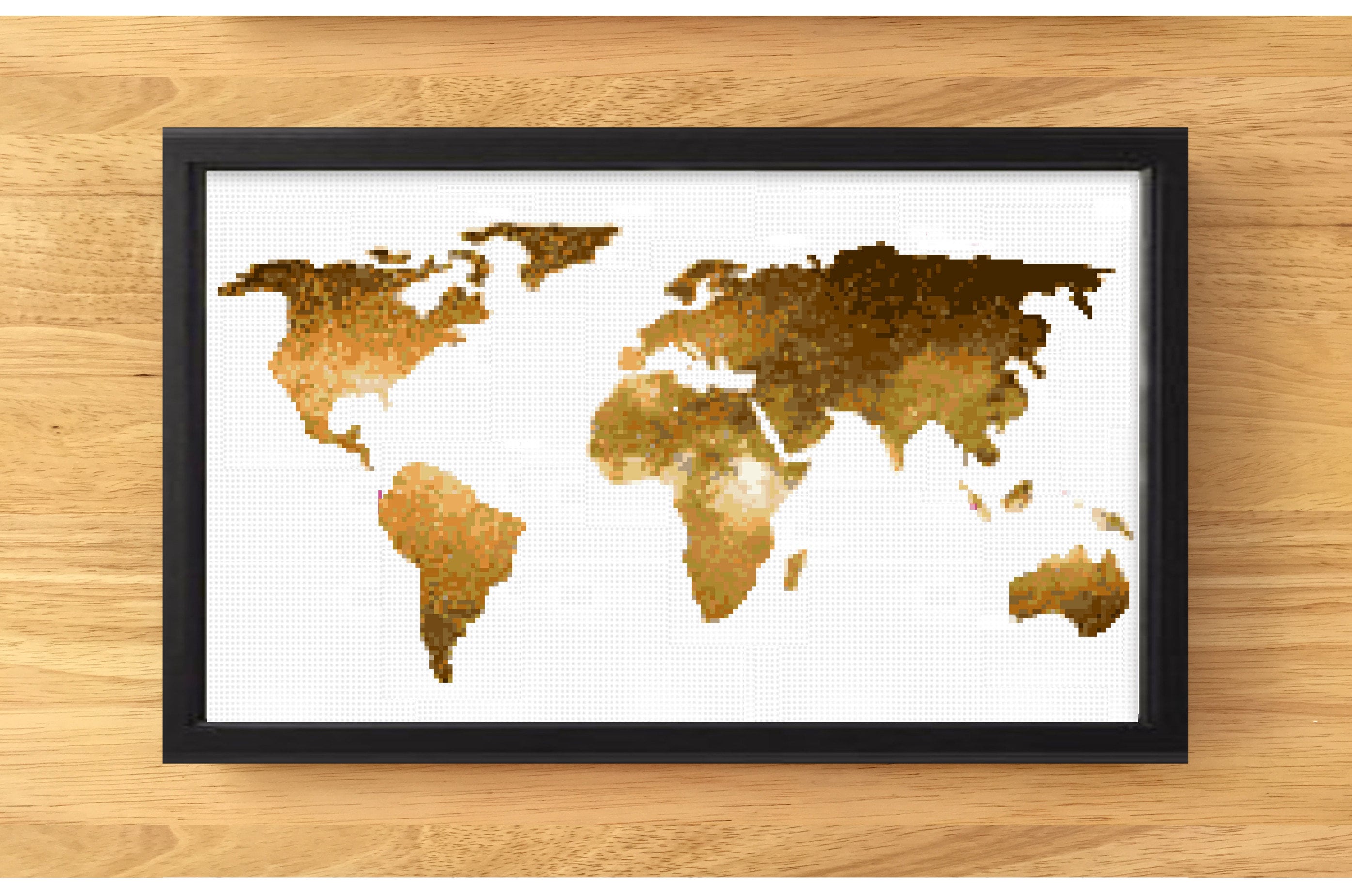 World Map Cross Stitch Pattern, Cross Stitch PDF, Gold, Golden, Modern ...