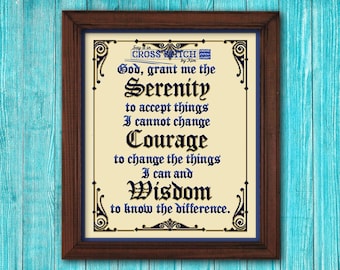 Serenity Prayer - Blue and Gold Borders - Cross Stitch Pattern (PDF Downloadable)