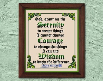 Serenity Prayer - Green Leaves Borders - Cross Stitch Pattern (PDF Downloadable)