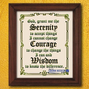 Serenity Prayer - Green Colored Borders - Cross Stitch Pattern