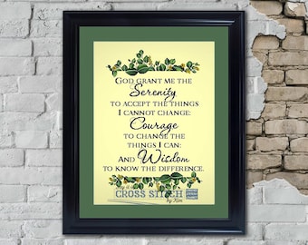 Serenity Prayer - Green Leafy Borders - Cross Stitch Pattern (PDF Downloadable)