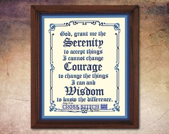 Serenity Prayer - Blue Borders - Cross Stitch PDF Pattern (PDF Downloadable)
