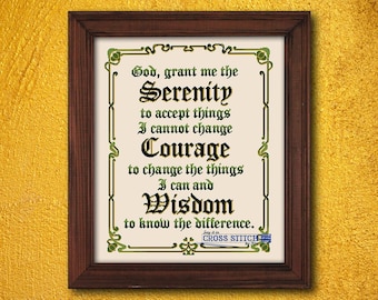 Serenity Prayer - Green Colored Borders - Cross Stitch Pattern (PDF Downloadable)