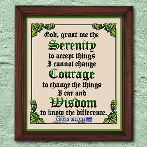 Serenity Prayer - Green Leaves Borders - Cross Stitch Pattern