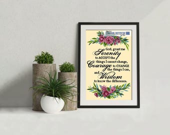 Serenity Prayer and Roses - Cross Stitch Pattern (PDF Downloadable)