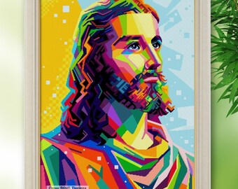 Jesus Colorful Portrait Cross Stitch Pattern (PDF Downloadable)