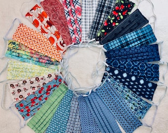 Premium Face Mask! Handmade 100% Cotton, All Sizes, Comfortable, Washable, Adjustable, Reversible, Filter Pocket & Nose Wire Options.