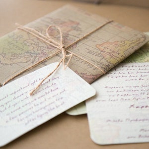 destination wedding invitation, world map vintage wedding invitation, map invitation wedding,  world travel wedding invitation, SET OF 20PCS