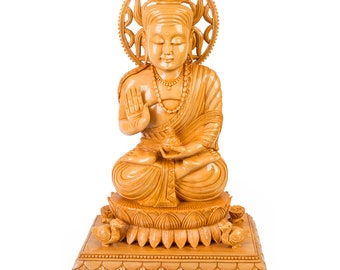 Incroyable statue de Bouddha 60cm sculpté à la main de qualité blanc Kadamb élément d’autel en bois