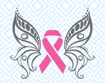 Cancer Awareness Butterfly SVG, Breast Cancer Ribbon Digital Cutting File, Silhouette and Cricut files, Pink Ribbon Butterfly SVG, 49luna