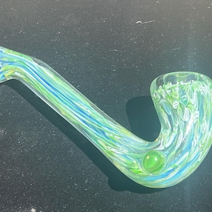 Full Green and White  Cane Inside Out Sherlock Style Glass Pipe Spoon