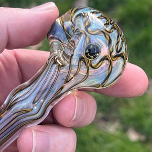 Grunge Themed Shapely Inside Out Glass Pipe Spoon with Custom Murine