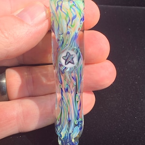 Inside Out Color Changing Glass Pipe Chillum with Star Millefiori