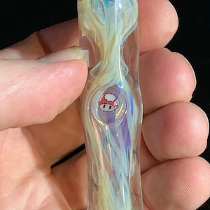 Inside Out Glass Pipe Chillum with Mario Mushroom Millefiori