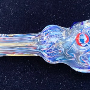 Deadhead Themed Shapely Inside Out Glass Pipe Spoon with Steal Your Fayce Millefiori