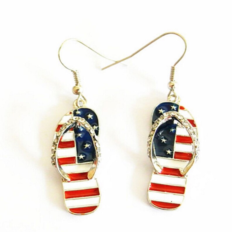 USA American Flag Flip Flop Dangle Earring Patriotic Earring Military Earring