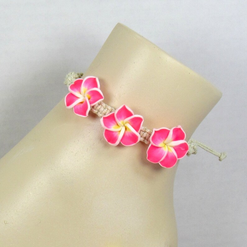 Anklet. Fuchsia Plumeria Hawaiian Anklet or Bracelet. Etsy