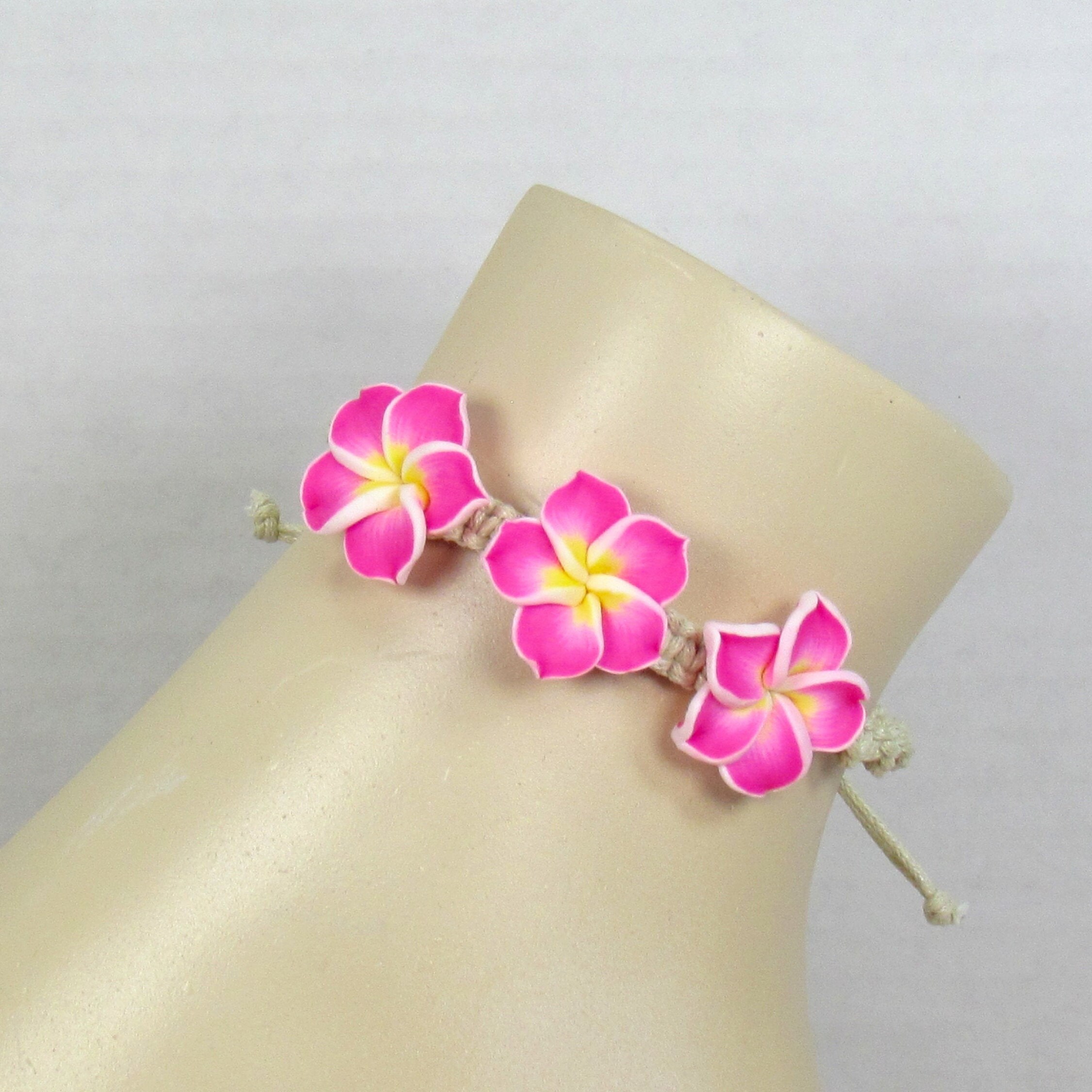 Anklet. Fuchsia Plumeria Hawaiian Anklet or Bracelet. Etsy