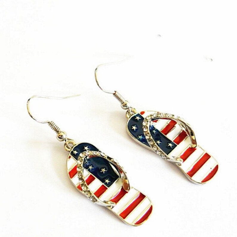 USA American Flag Flip Flop Dangle Earring Patriotic Earring Military Earring